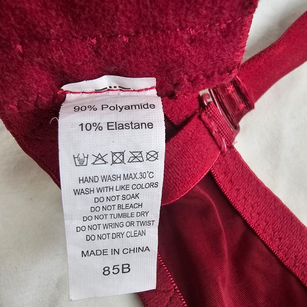 Burgundy Red Lace Push Up Bra Padded Underwire Floral Trim 85B 38B - Picture 2 of 7